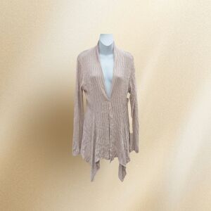 Willi Smith Tan Open Front Open Weave Cardigan Sweater Size L Cotton